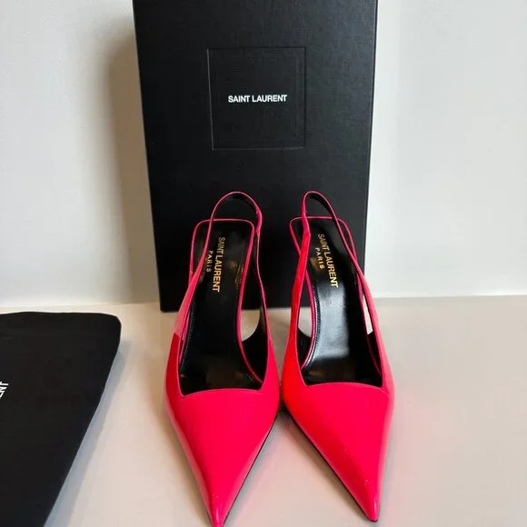 Saint Laurent Paloma 105 Patent Slingback Heels Pink Size 38 NIB $1150 - Picture 8 of 10